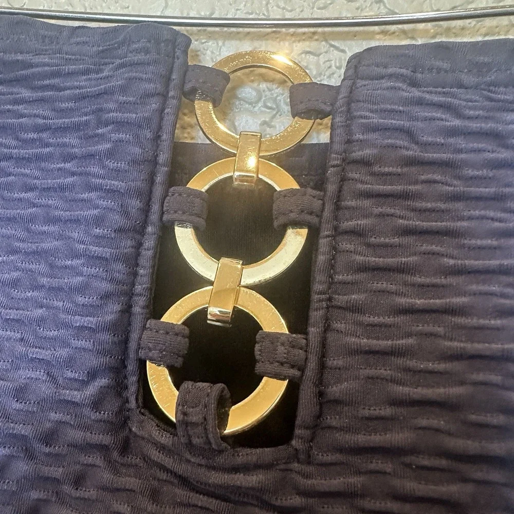 Michael Kors Straplessone Piece Swimsuit Navy Blue Size 8 Gold Circles Textured